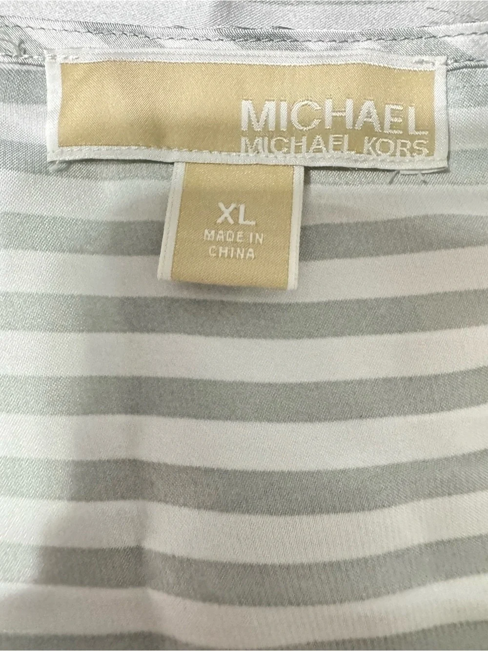 Michael Kors Gray White Striped Sleeveless Tank Blouse Top XL Satin Look
